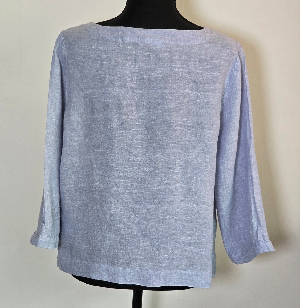 Martha Stewart 100% Linen Light Blue Top Size Medium coastal fisherman beach - Picture 2 of 9